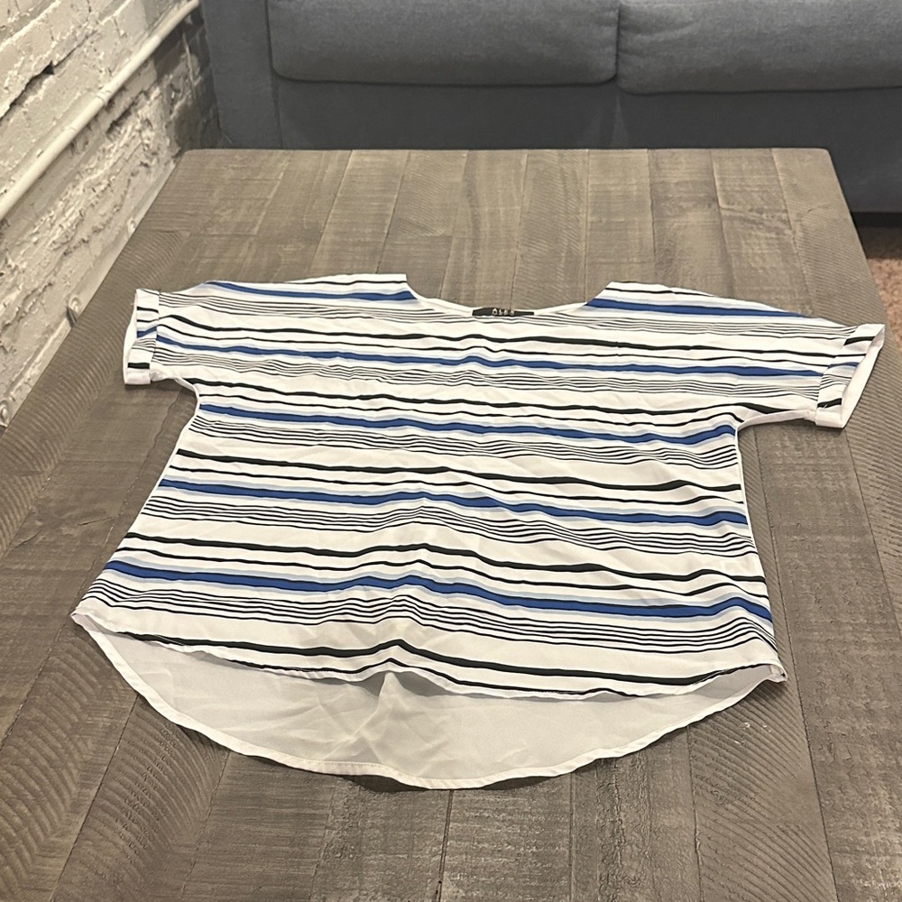 Alex Marie Navy and White Striped Short Sleeve Top